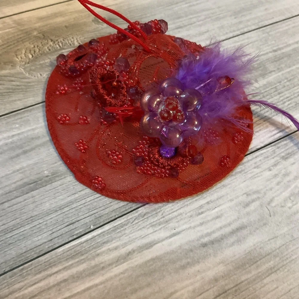 Avon Red and Purple Decorative Ornament Red Hat Ladies Society beaded
